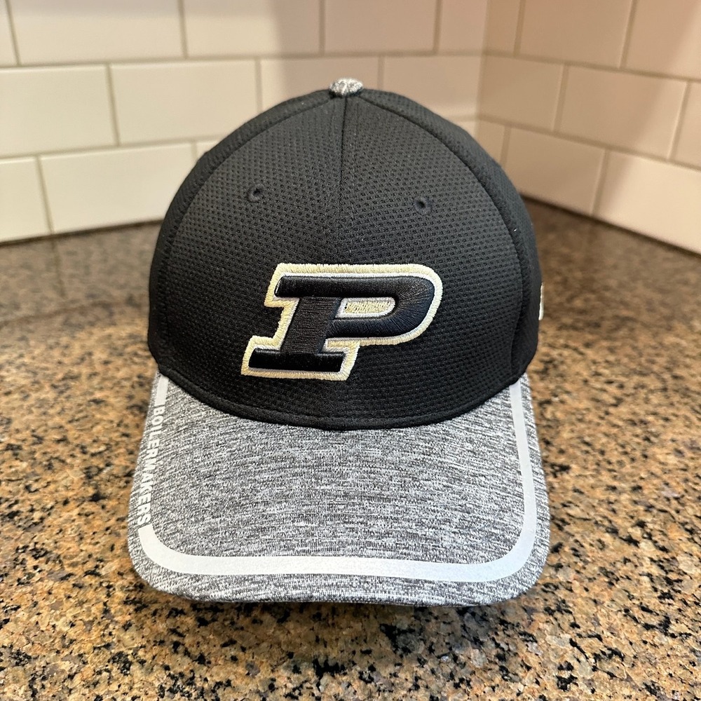 Purdue Boilermakers Hat New Era 39THIRTY Men's M/L Black Heather Grey